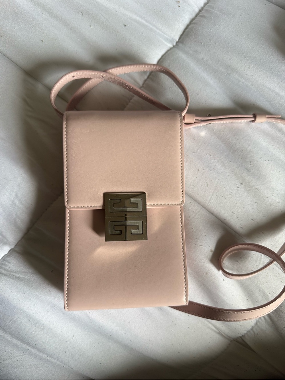 Givenchy Pale Pink Leather Crossbody Phone Bag with Metal Logo Clasp